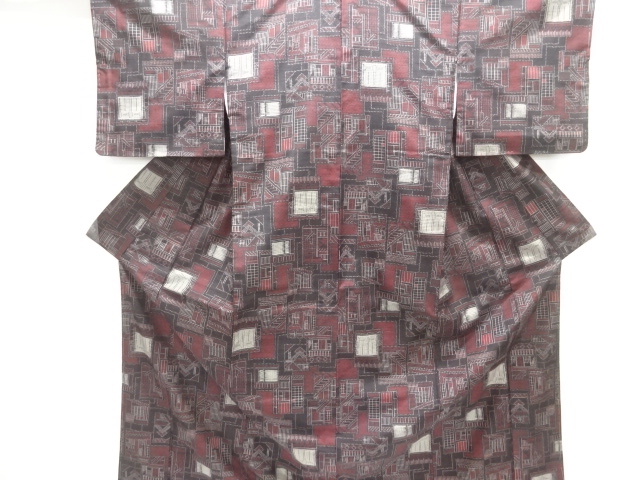 未使用品　家屋模様織出し十日町紬着物